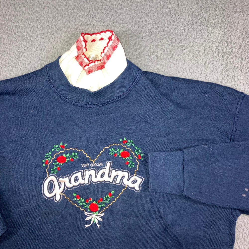 Vintage Fruit of the Loom Grandma Sweater Women XL Graphic Floral Heart 80s 90s